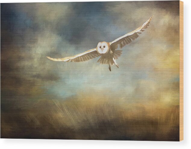 Owl Wood Print featuring the digital art Sunrise Flight by Nicole Wilde