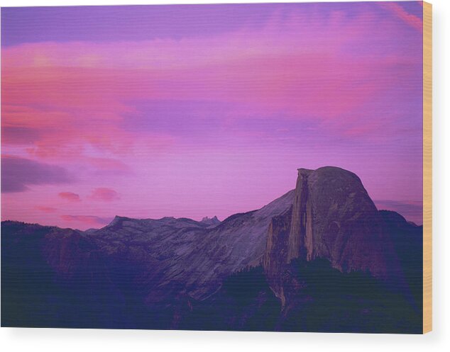 Sunet Wood Print featuring the photograph Vivid Sunset at Glacier Point, Half Dome, Yosemite National Park, Yosemite, California by Bonnie Colgan