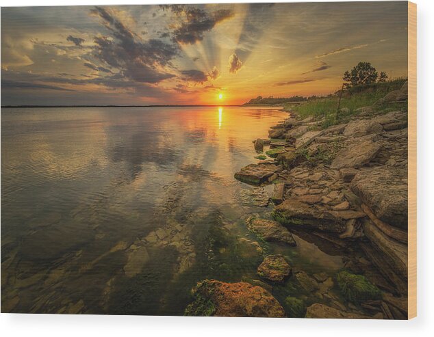 Fine Art America Wood Print featuring the photograph Sunset Over Milford Lake by Scott Bean