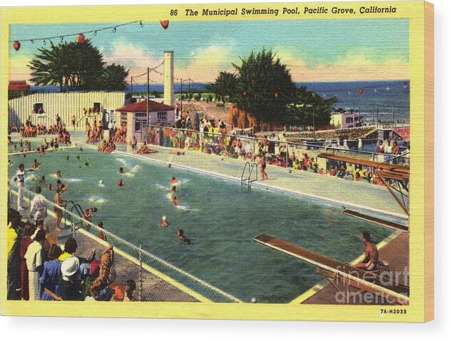 Municipal Swimming Wood Print featuring the photograph The Municipal Swimming Pool, Pacific Grove, California Circa 194 by Monterey County Historical Society