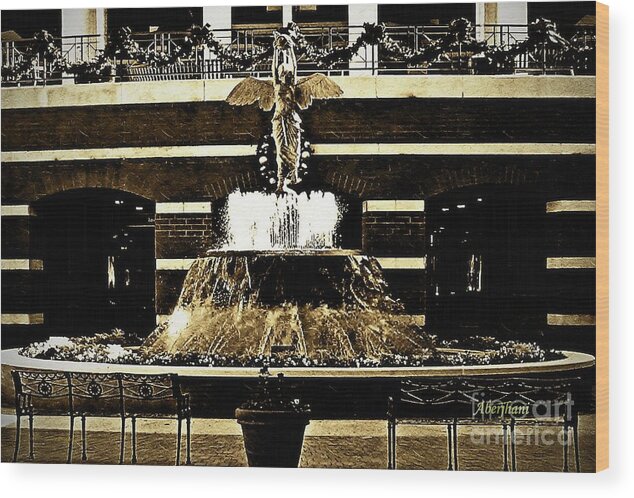 Sepia Wood Print featuring the photograph The Sepia Angel of Flight Fountain by Aberjhani