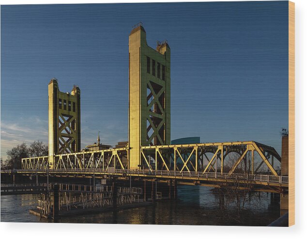 River Wood Print featuring the photograph Tower Bridge Sunset Sacramento by Gary Geddes