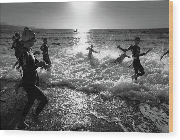 Triathlon Wood Print featuring the photograph Triathlon swimmers by Gary Browne