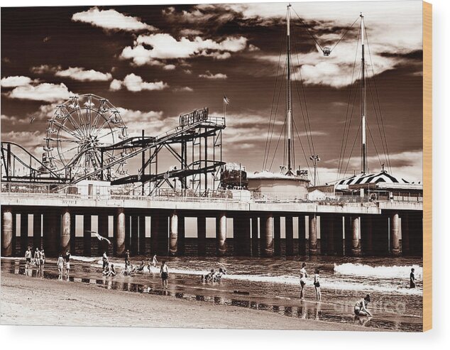 Vintage Steel Pier Days Wood Print featuring the photograph Vintage Steel Pier Days in Atlantic City by John Rizzuto