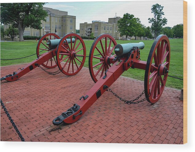 Lexington Wood Print featuring the photograph VMI - Cannons x 2 by Deb Beausoleil