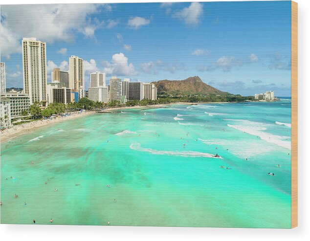 Waikiki Beach Hawaii Oahu Ocean Blue Cristal Clear Wood Print featuring the photograph Waikiki Bliss by Leonardo Dale