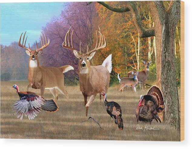 Whitetail Deer Wood Print featuring the painting Whitetail Deer Art Print - Field of Dreams by Dale Kunkel Art