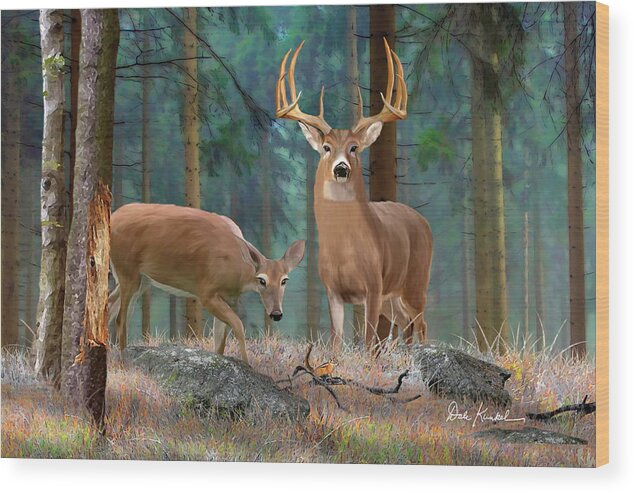 Whitetail Deer Wood Print featuring the painting Whitetail Deer Art Print - Forest Deer by Dale Kunkel Art