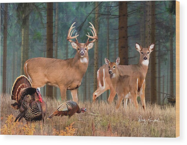 Whitetail Deer Wood Print featuring the painting Whitetail Deer Art Print - The Gathering by Dale Kunkel Art