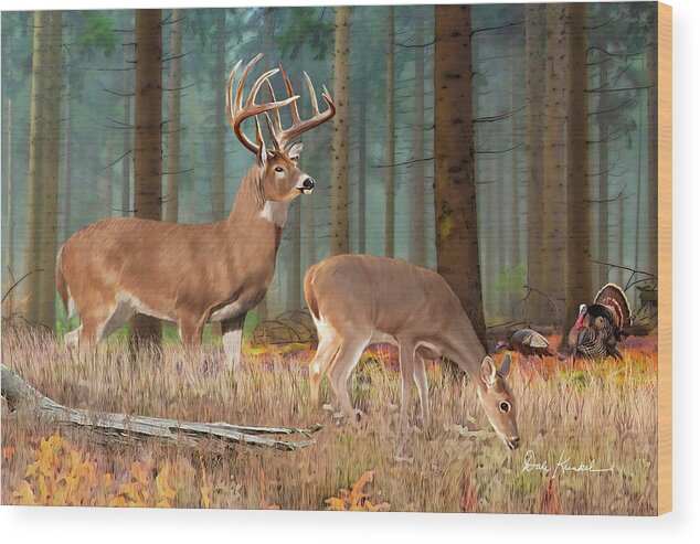 Whitetail Deer Wood Print featuring the painting Whitetail Deer Art Print - The Guardian by Dale Kunkel Art