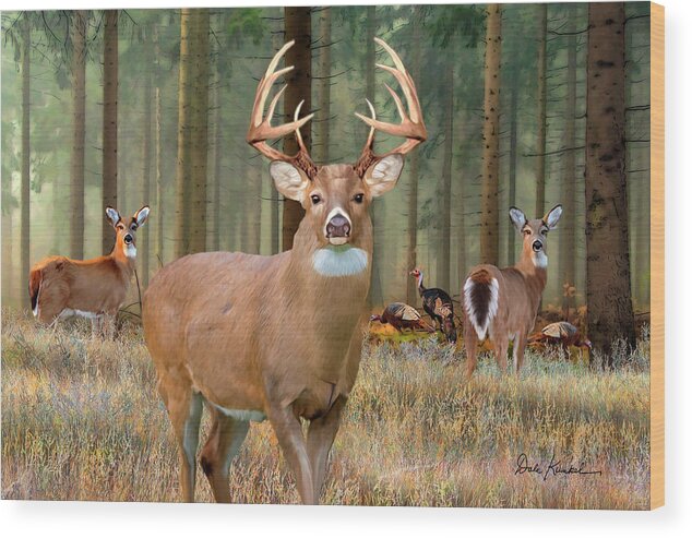 Whitetail Deer Wood Print featuring the painting Whitetail Deer Art Print - The Legend by Dale Kunkel Art