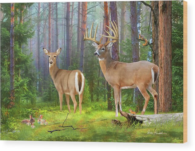 Whitetail Deer Wood Print featuring the painting Whitetail Deer Art Print - Wildlife In the Forest by Dale Kunkel Art