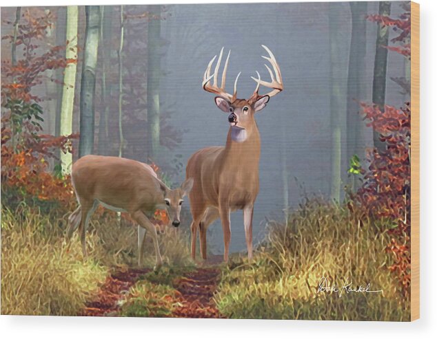 Whitetail Deer Wood Print featuring the painting Whitetail Deer Art - Time of Endeerment by Dale Kunkel Art