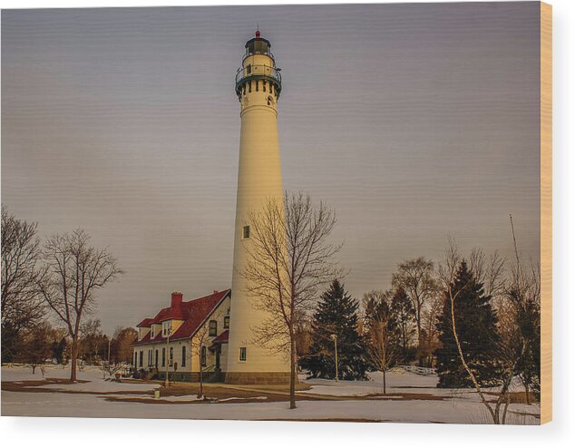 Racine Wood Print featuring the photograph Wind Point Light from the Beach by Deb Beausoleil