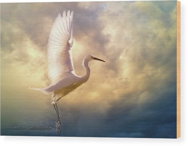 Egret Wood Print featuring the digital art Wings of Light by Nicole Wilde