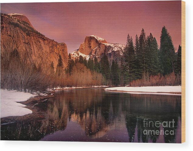 North America Wood Print featuring the photograph Winter Sunset Lights Up Half Dome Yosemite National Park by Dave Welling