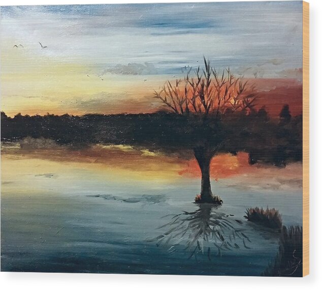 Lake Wood Print featuring the painting By The Lake by Abbie Shores