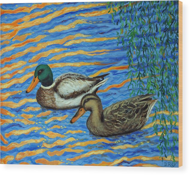 Ducks Wood Print featuring the painting Eastlake Ducks by Dwain Ray