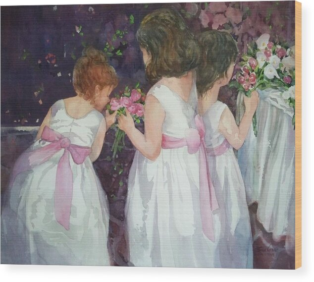 Flower Girls Wood Print featuring the painting Satin and Sashes by Sue Kemp