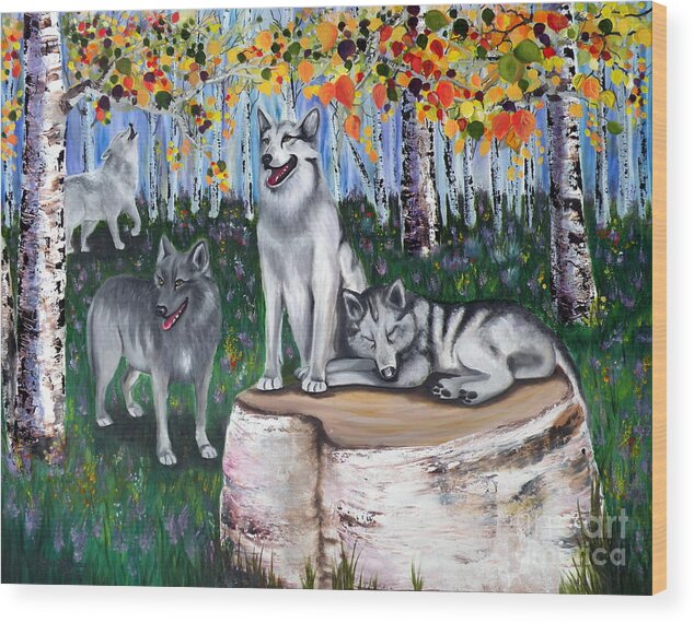 Wolves Wood Print featuring the painting Zorros Wolves Amid the Aspens by Lora Duguay