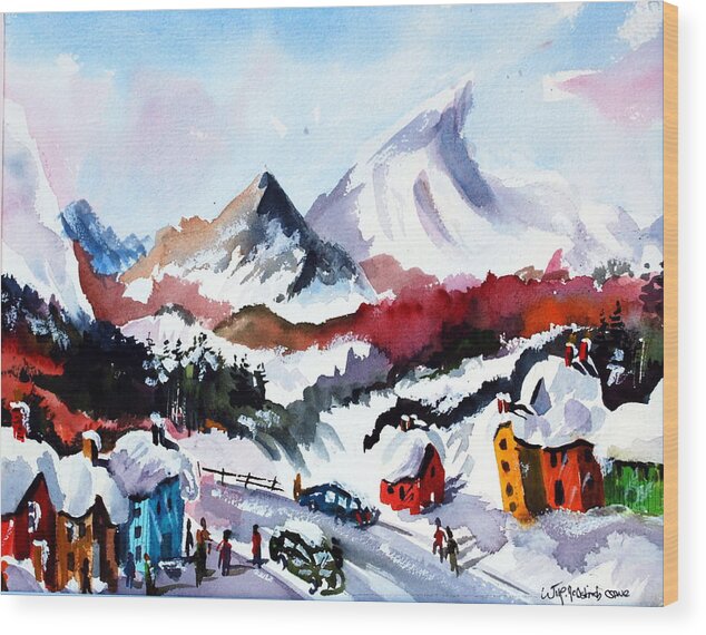 Skiing Snow Quebec Mountains Wood Print featuring the painting Great Snow Day by Wilfred McOstrich