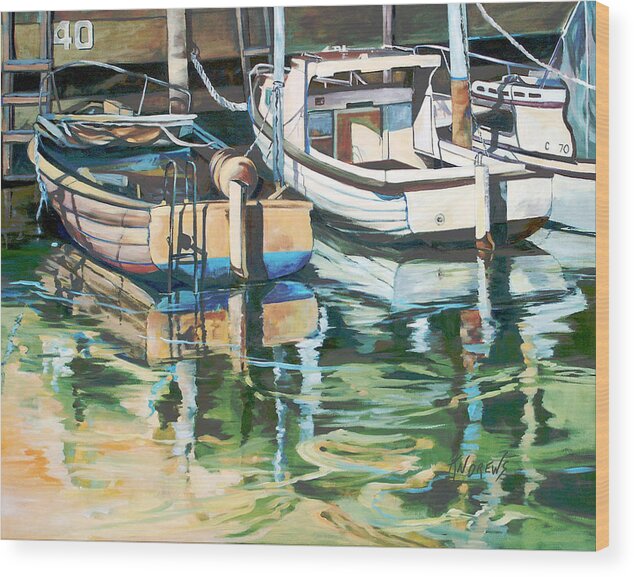 Boats Wood Print featuring the painting Sleepy Harbor 3 by Rae Andrews