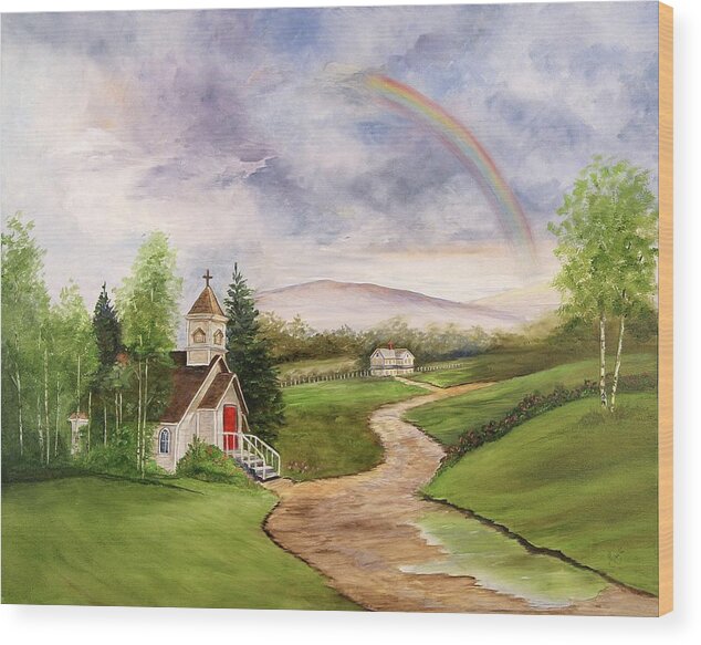 Rainbow Wood Print featuring the painting After the Storm by Marti Idlet