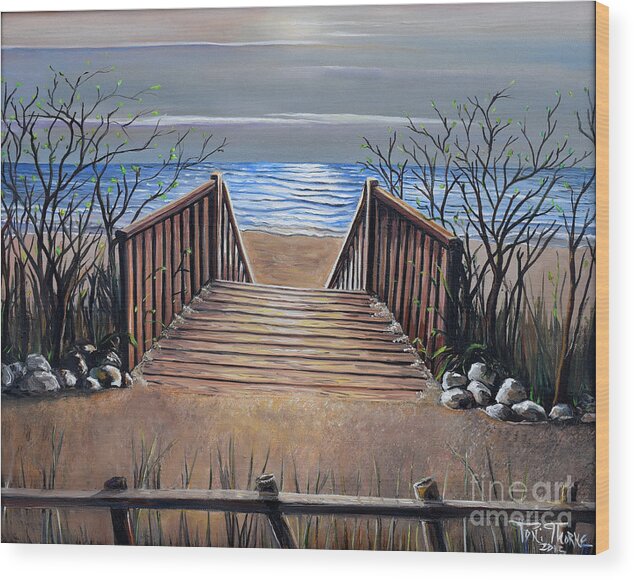Beach Painting Wood Print featuring the painting Another Day by Toni Thorne