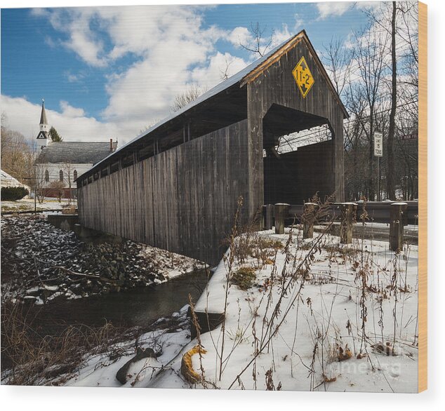 Burkeville Covered Bridge Wood Print featuring the photograph Burkeville Legacy - New England Covered Bridge by JG Coleman