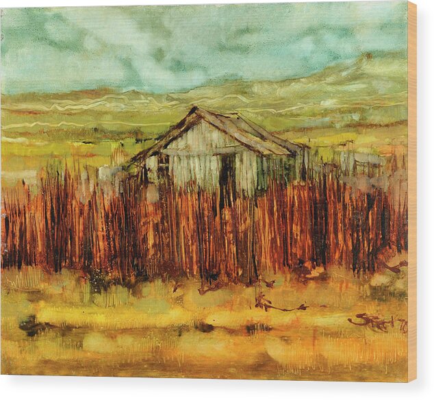 Old Building Wood Print featuring the painting Burning Reeds by Steve Spencer