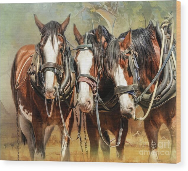 Clydesdale Wood Print featuring the digital art Clydesdale Conversation by Trudi Simmonds