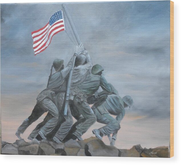 Iwo Jima Wood Print featuring the painting Raising the Flag at Iwo Jima by Marti Idlet