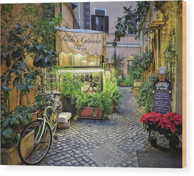 Alleyway Wood Print featuring the photograph Osteria Roma - Jo Ann Tomaselli by Jo Ann Tomaselli