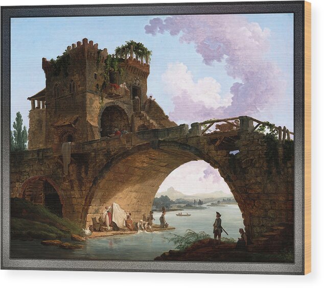 The Ponte Salario Wood Print featuring the painting The Ponte Salario by Hubert Robert by Rolando Burbon