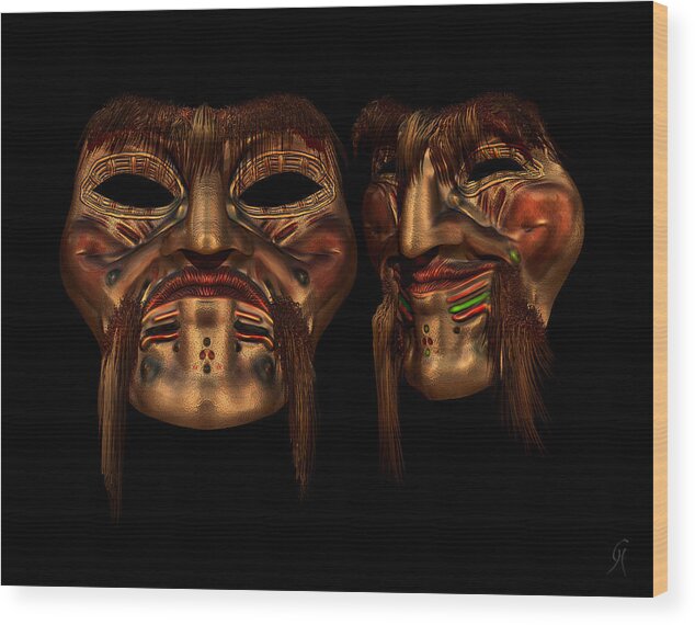 Tragedy Comedy Masks Wood Print featuring the digital art Dialog by Carmen Hathaway
