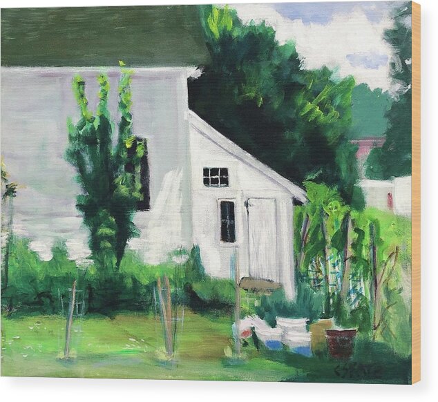 Home Town Wood Print featuring the painting Garden Shed by Cyndie Katz