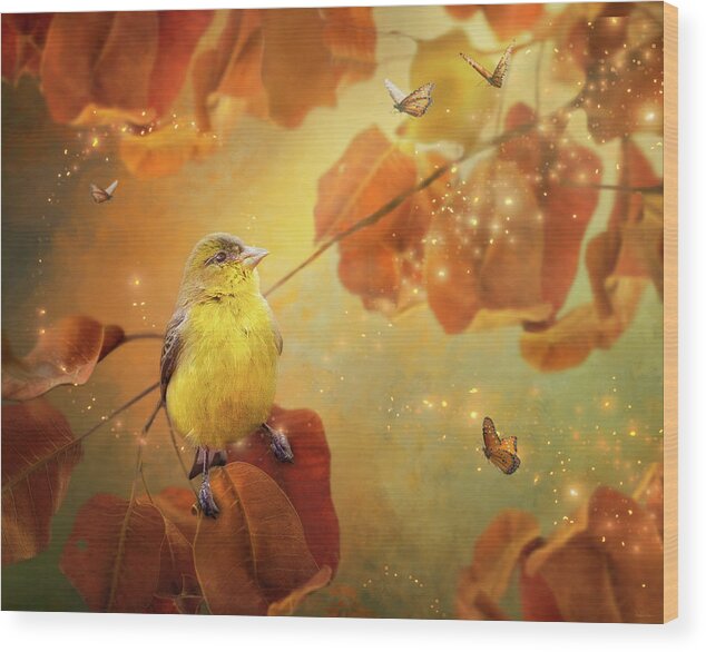 Goldfinch Wood Print featuring the digital art Goldfinch Glow by Nicole Wilde