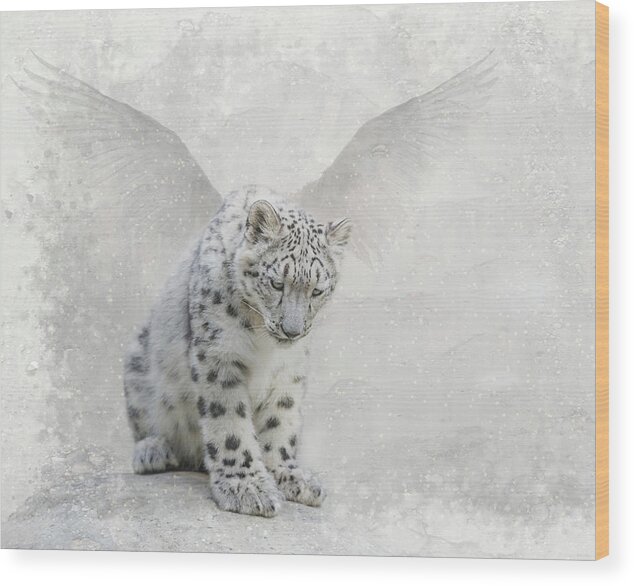 Snow Leopard Wood Print featuring the digital art Snow Angel by Nicole Wilde