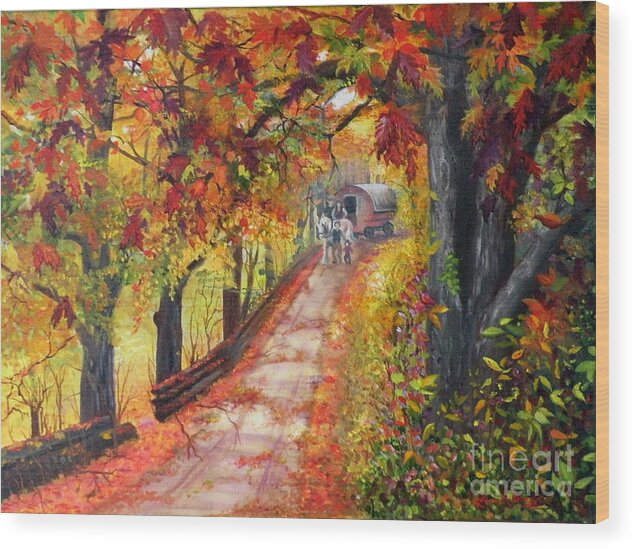 Scenery Wood Print featuring the painting Autumn Dreams by Lora Duguay