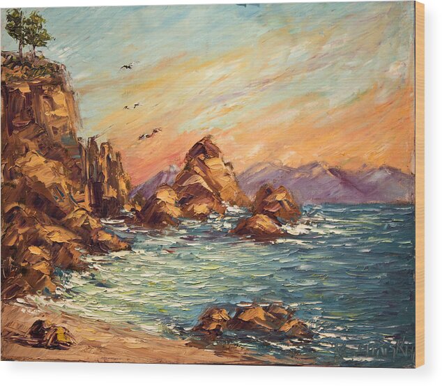 Nancy Wood Print featuring the painting Cyprus Point Monterey Paint Along with Nancy PBS by Michaelalonzo Kominsky