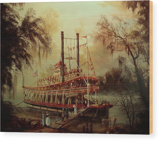 Riverboat Wood Print featuring the painting Daybreak on the River by Tom Shropshire