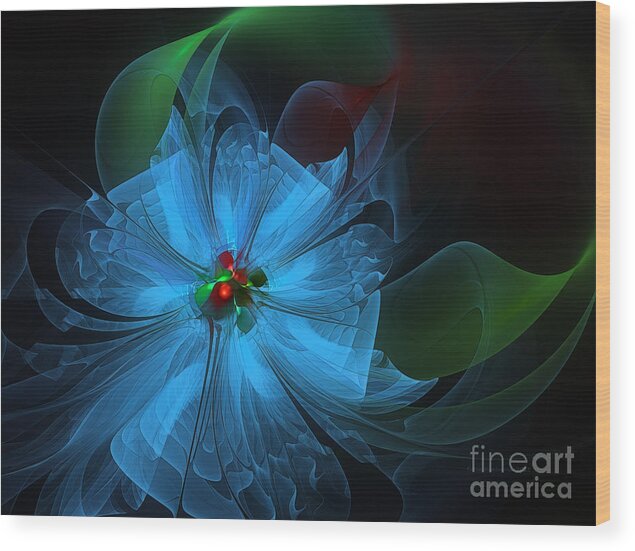 Abstract Wood Print featuring the digital art Delicate Blue Flower-Fractal Art by Karin Kuhlmann