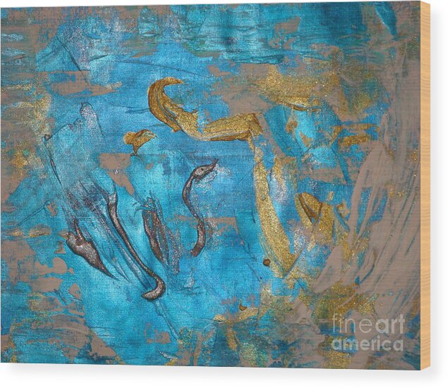 Abstract Wood Print featuring the painting Floating III by Fereshteh Stoecklein