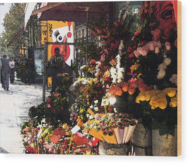 Flowers Wood Print featuring the photograph Flores on Las Ramblas by Barbara Hammond