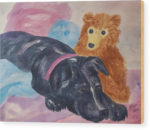 Pit Bull Wood Print featuring the painting Kiki by Ellen Levinson