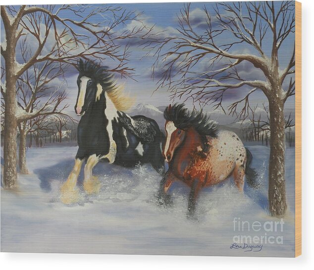 Horses Wood Print featuring the painting Lasse and Spookie by Lora Duguay