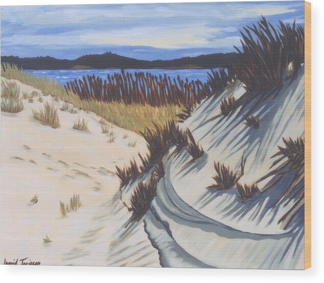 Montauk Wood Print featuring the painting Oyster Pond Dune Montauk by Ingrid Torjesen