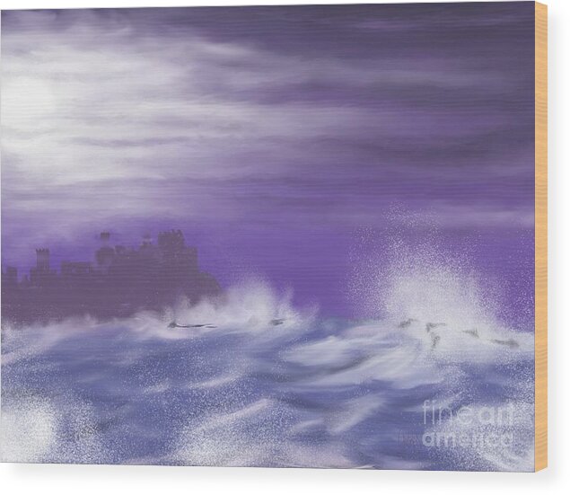 Abstract Landscapes Wood Print featuring the painting DarkCastleMoon by Roxy Riou