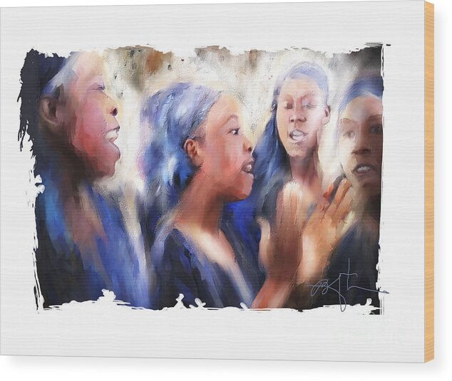 Girls Wood Print featuring the painting Haitian Chorus Singers by Bob Salo