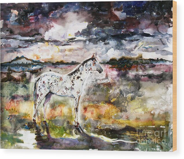 Horses Wood Print featuring the painting Appaloosa Spirit Horse by Ginette Callaway